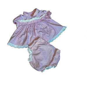 Kate Greenaway Vintage 50s Pink Gingham Check Baby Frock With Lined Bottoms